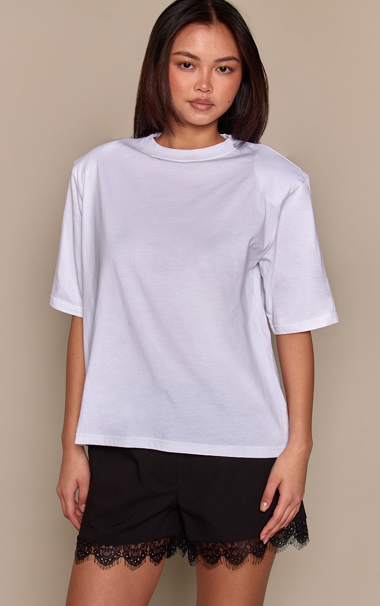 Black Brushed Woven Lace Detail Shorts image 4