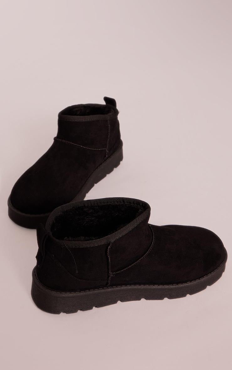 Black Faux Suede Cleated Mini Ankle Boots image 4