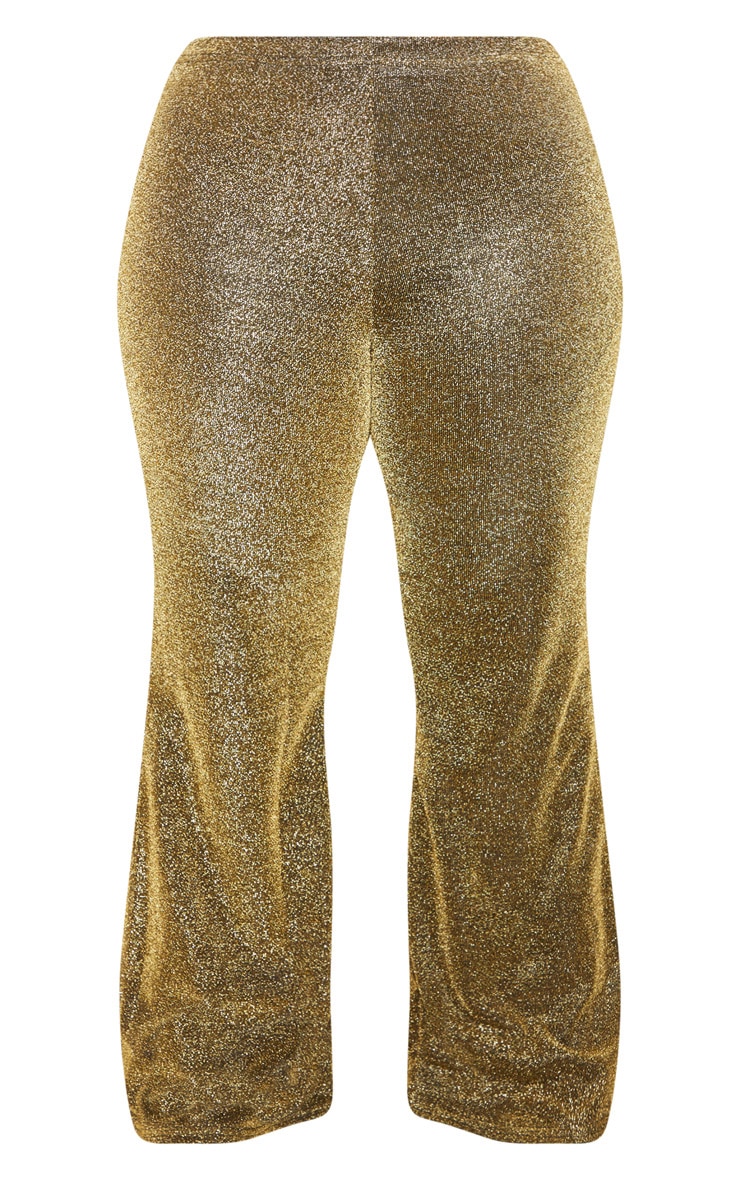 Plus Gold Glitter High Waisted Flare Leg Trousers PrettyLittleThing AUS