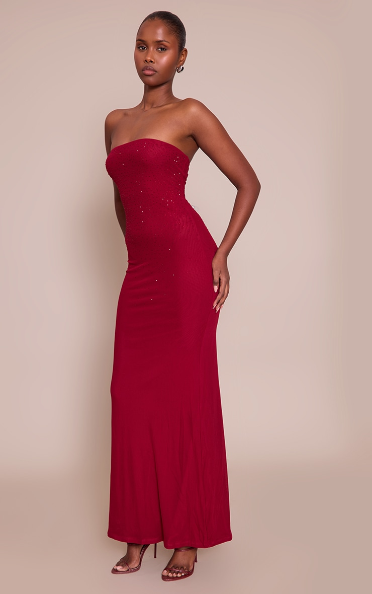Robe bustier longue bordeaux à strass image 3