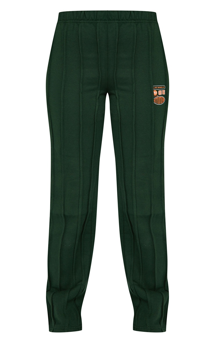 Petite Green Slogan Oversized Seam Detail Track Pants image 5