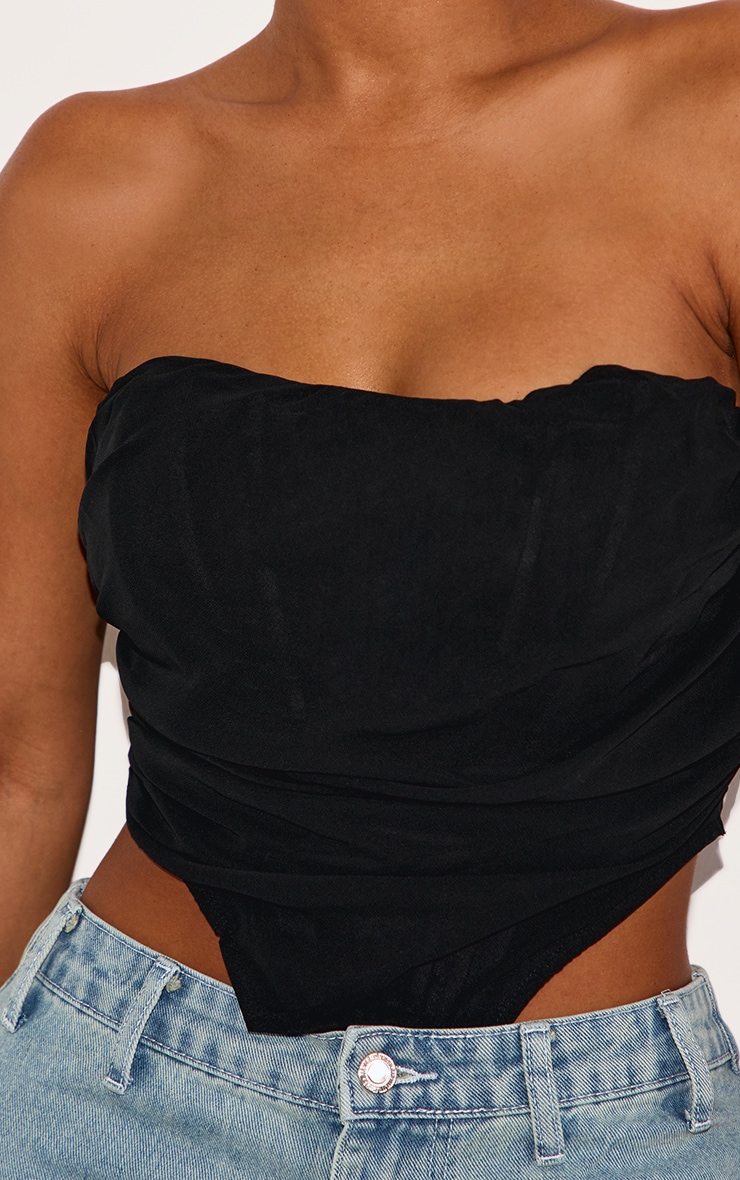 Shape Black Chiffon Ruched Corset Crop Top | Shape