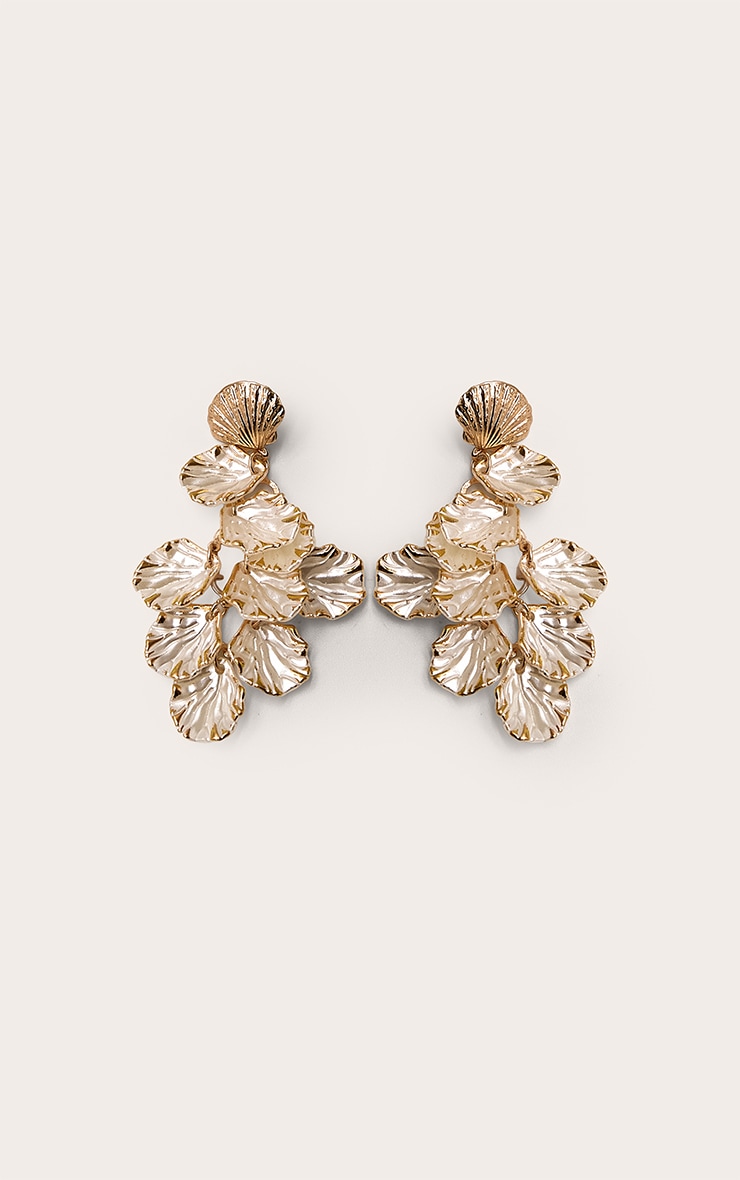 Gold Ivory Textured Petal Draped Earrings image 2
