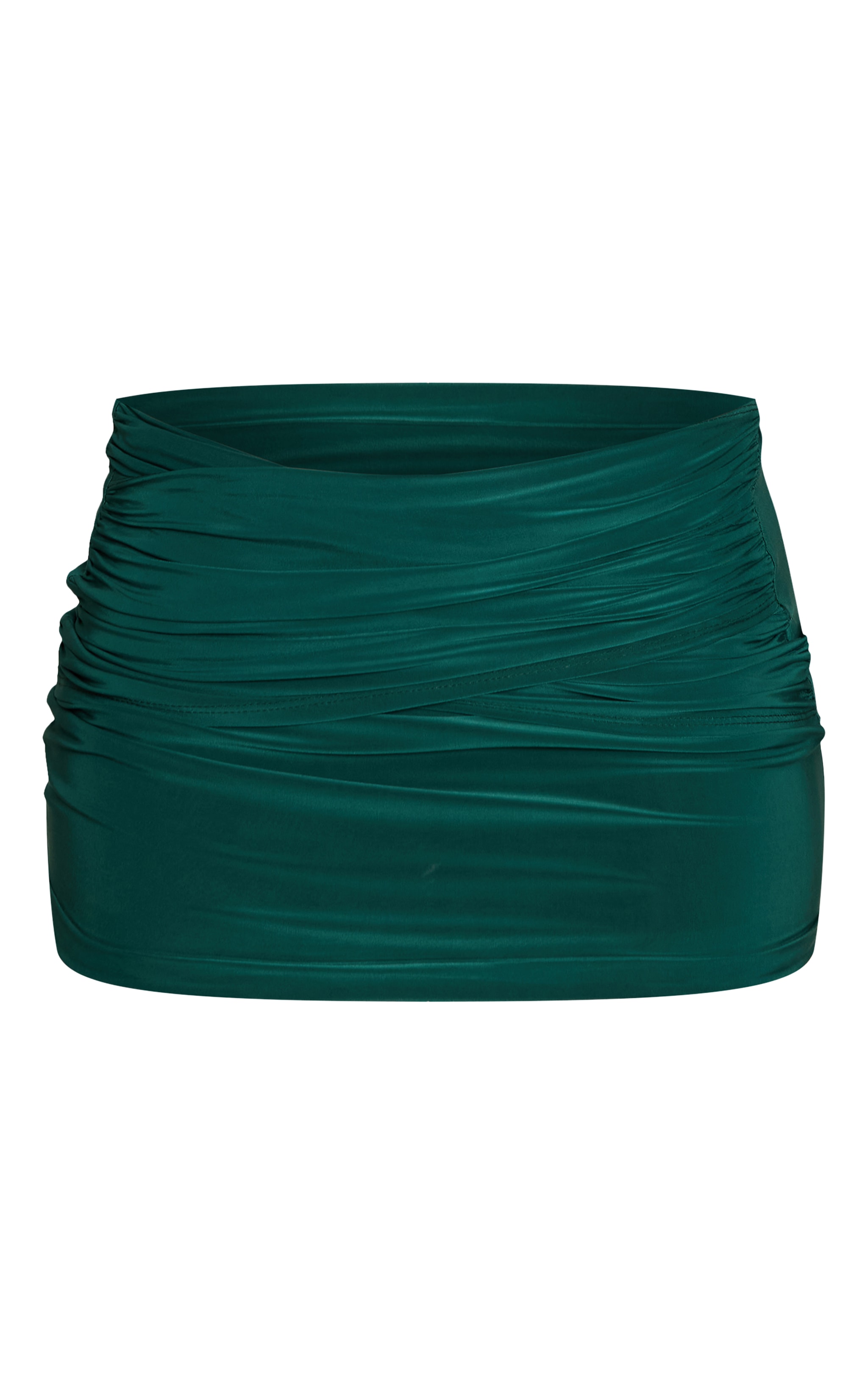 Mini-jupe moulante doublée vert émeraude à parties drapées image 6