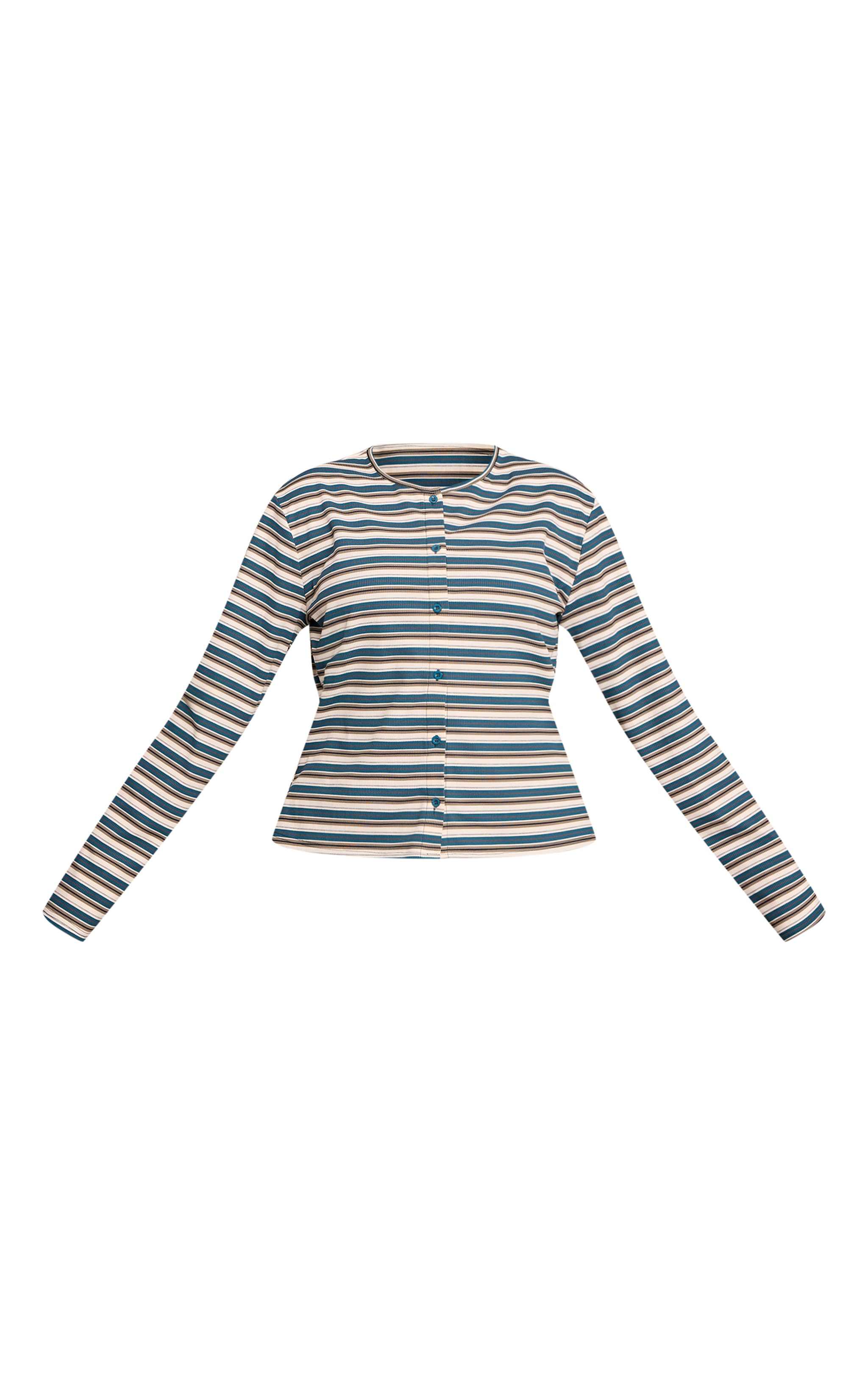 Plus Green  Stripe Soft Rib Fitted Button Up Top image 5
