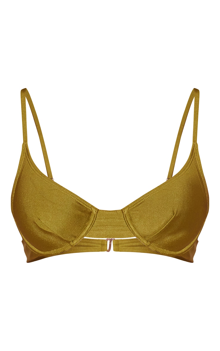 Shiny Olive Mix Match Underwired High Bikini Top PrettyLittleThing UAE