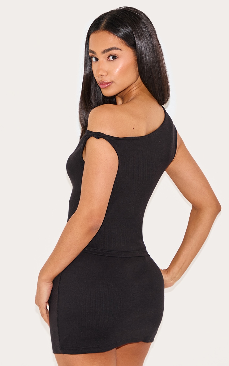 Petite Black Ribbed Twist Detail Top image 2
