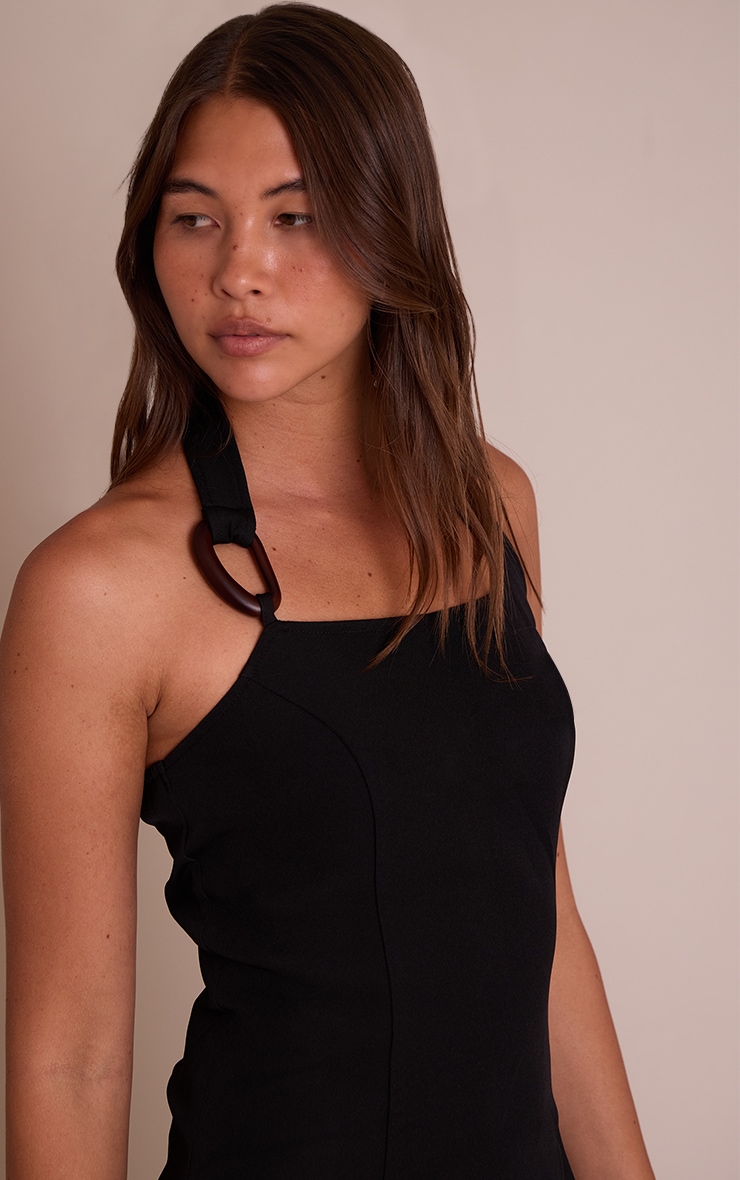 Black Woven Halterneck Trim Detail Top image 4
