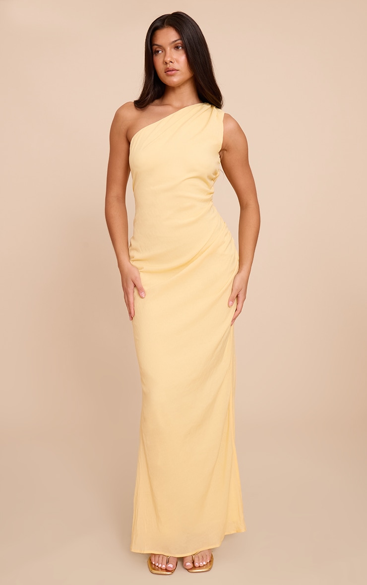 Lemon Textured One Shoulder Ruched Maxi Dress image 1