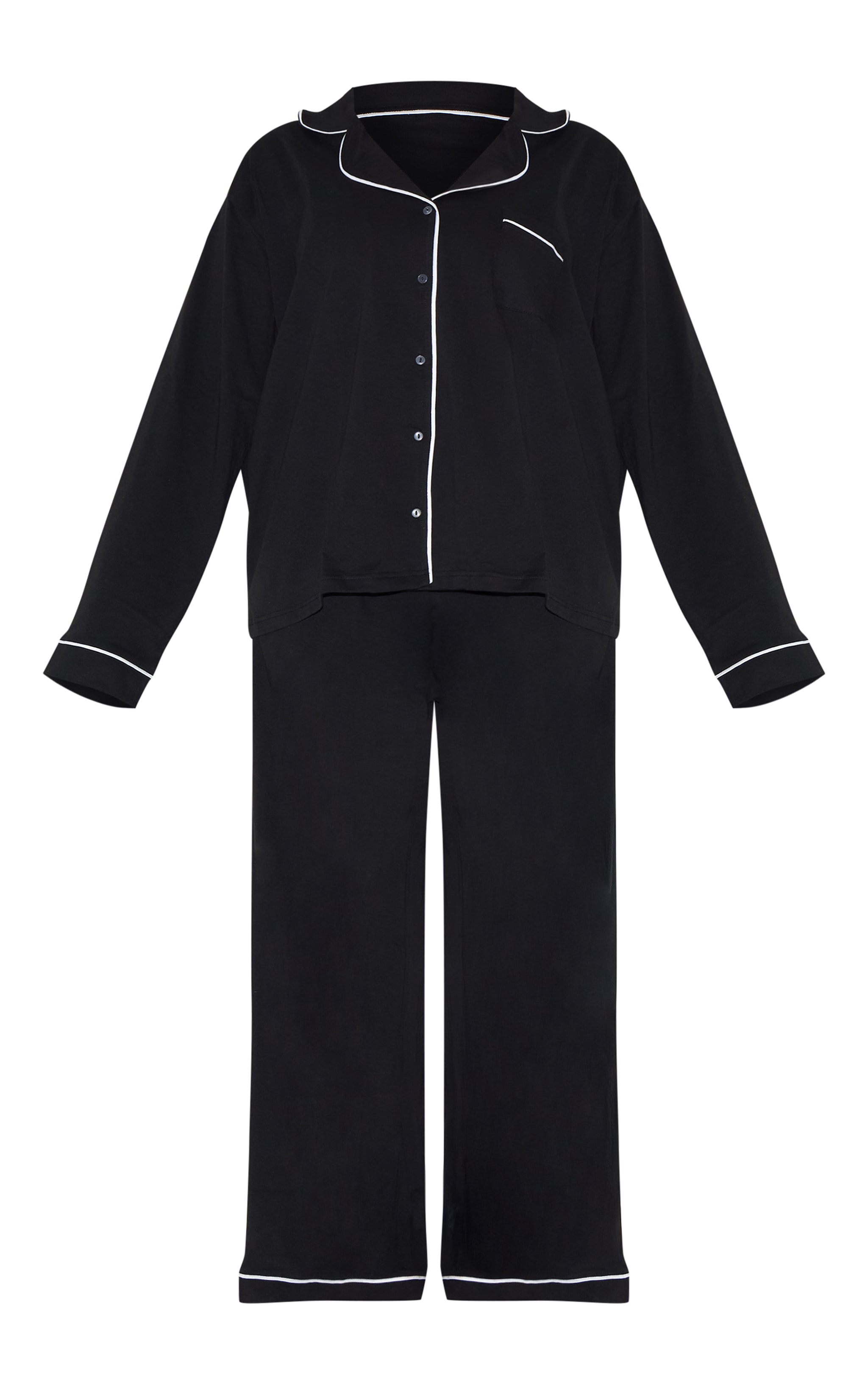 Plus Black Jersey Piping Detail Long Pj Set image 5