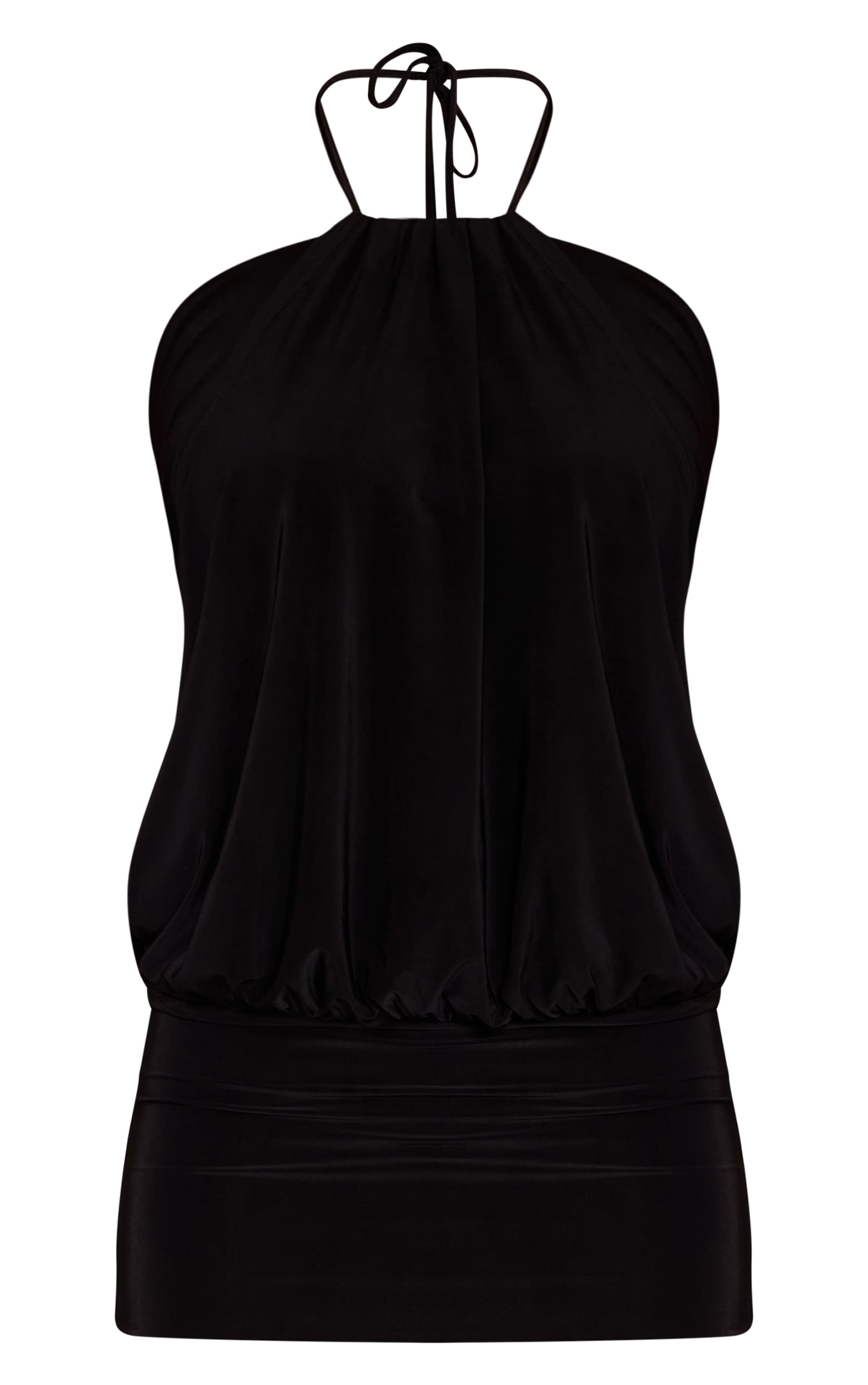Black Double Layer Slinky Halter Neck Drape Mini Dress image 5