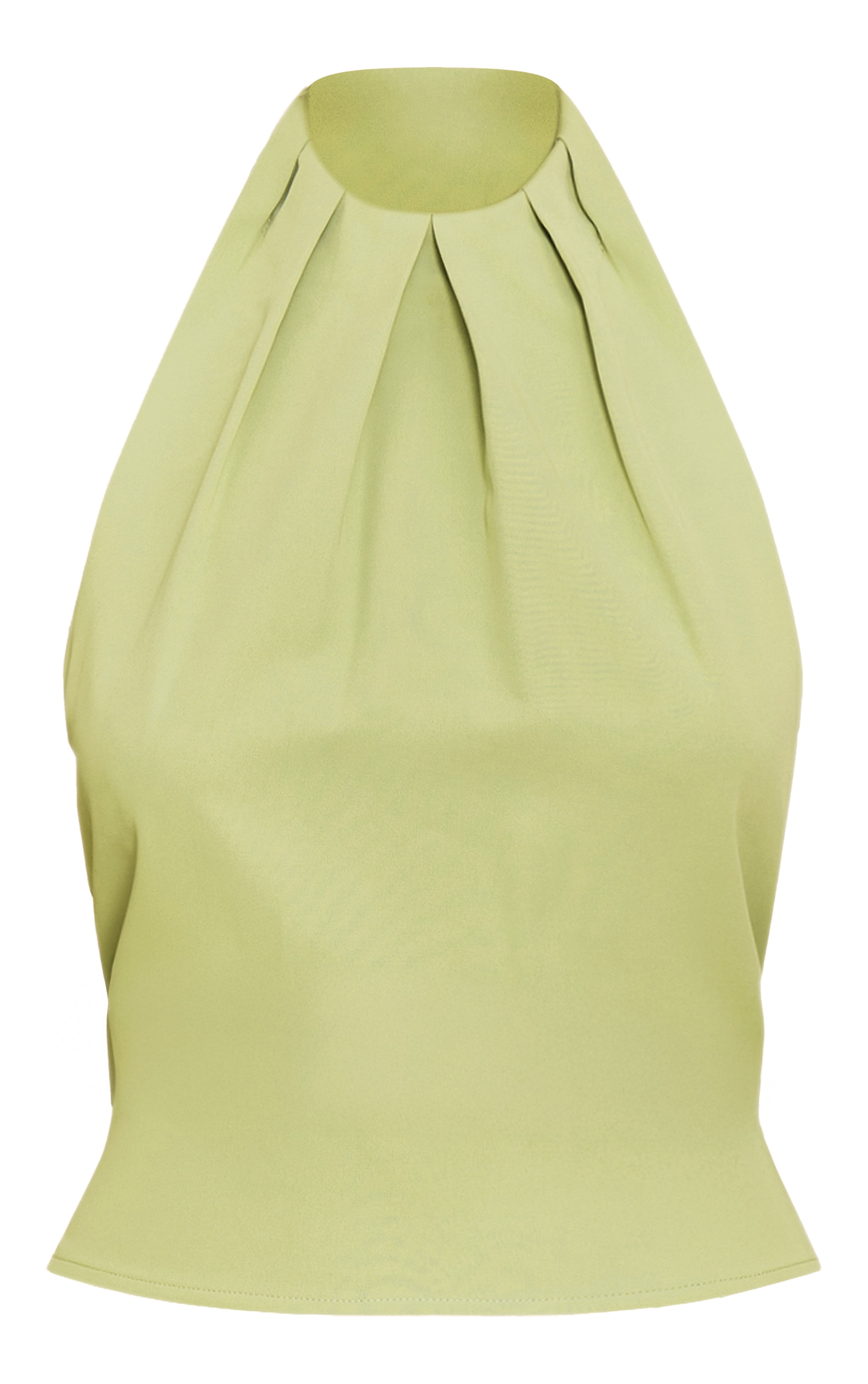 Pale Lime Woven Pleated High Neck Long Top image 5