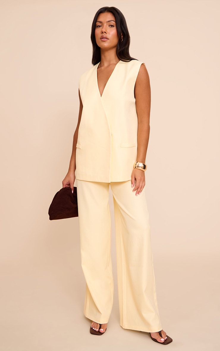 Butter Yellow Woven Extreme Wide Leg Pleated Mid Rise Wide Leg Pants image 1