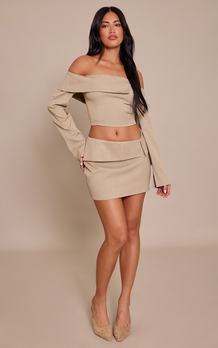 Taupe Twill Tailored Foldover Bardot Top image 3
