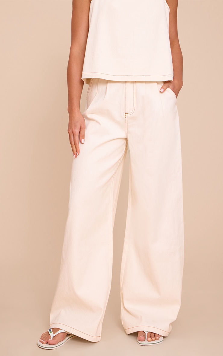 Tall Ecru Pleated Wide Leg Jeans image 2
