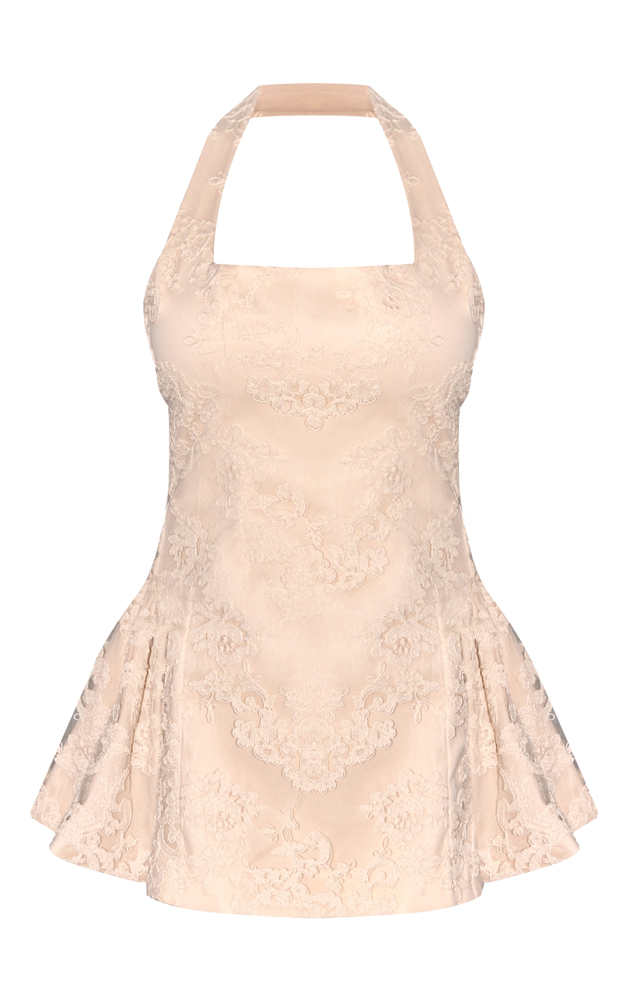 Light Nude Floral Crochet Lace Halterneck Mini Dress image 5