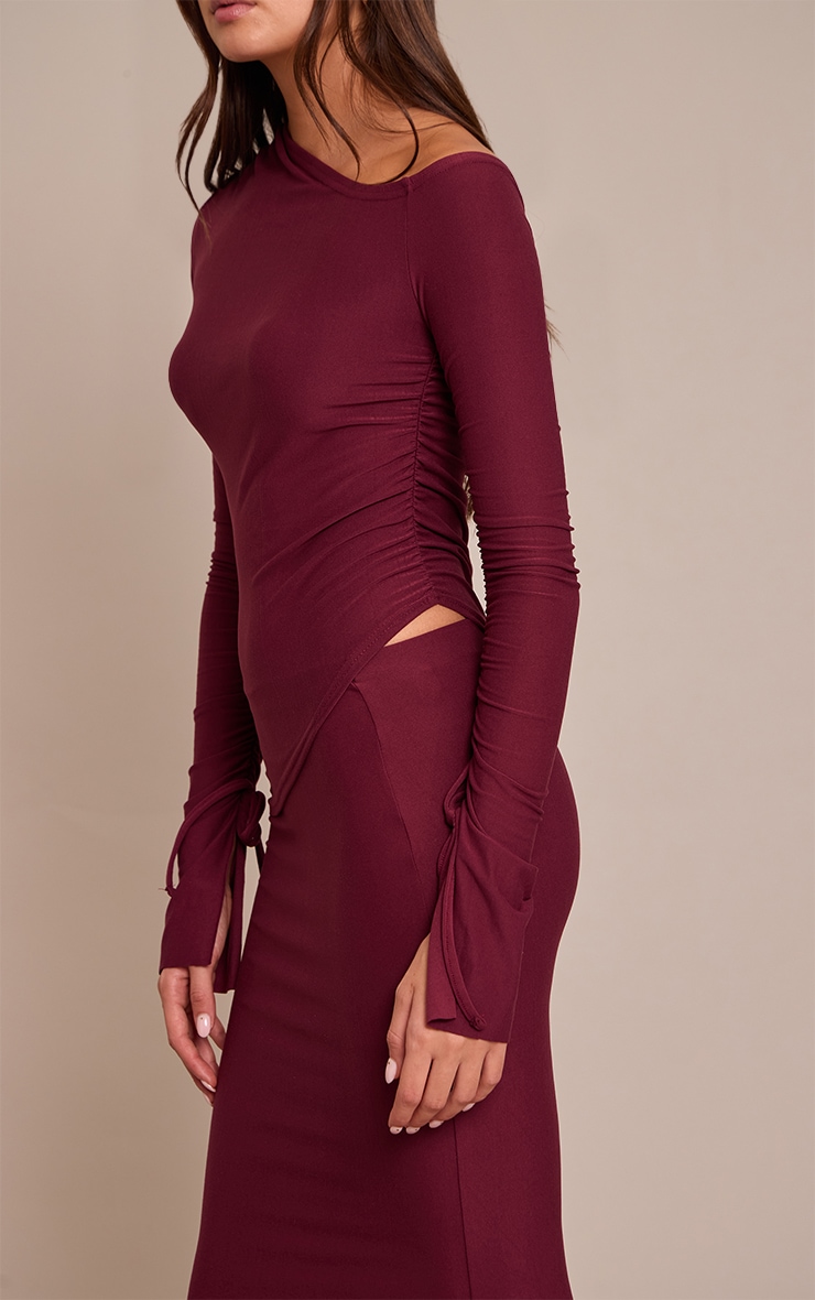 Burgundy Soft Touch Asymmetric Panel Maxi Skirt image 4