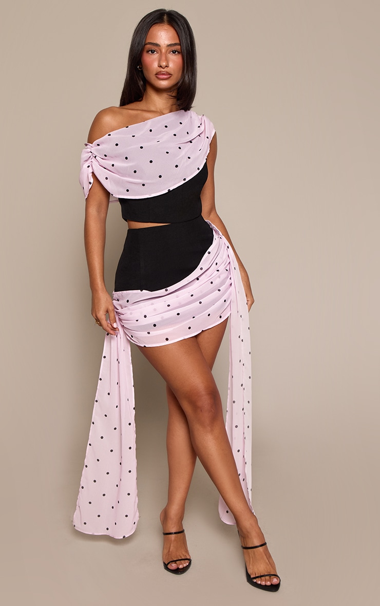 Petite Pink Polka Dot Chiffon Tie Side Mini Skirt  image 1