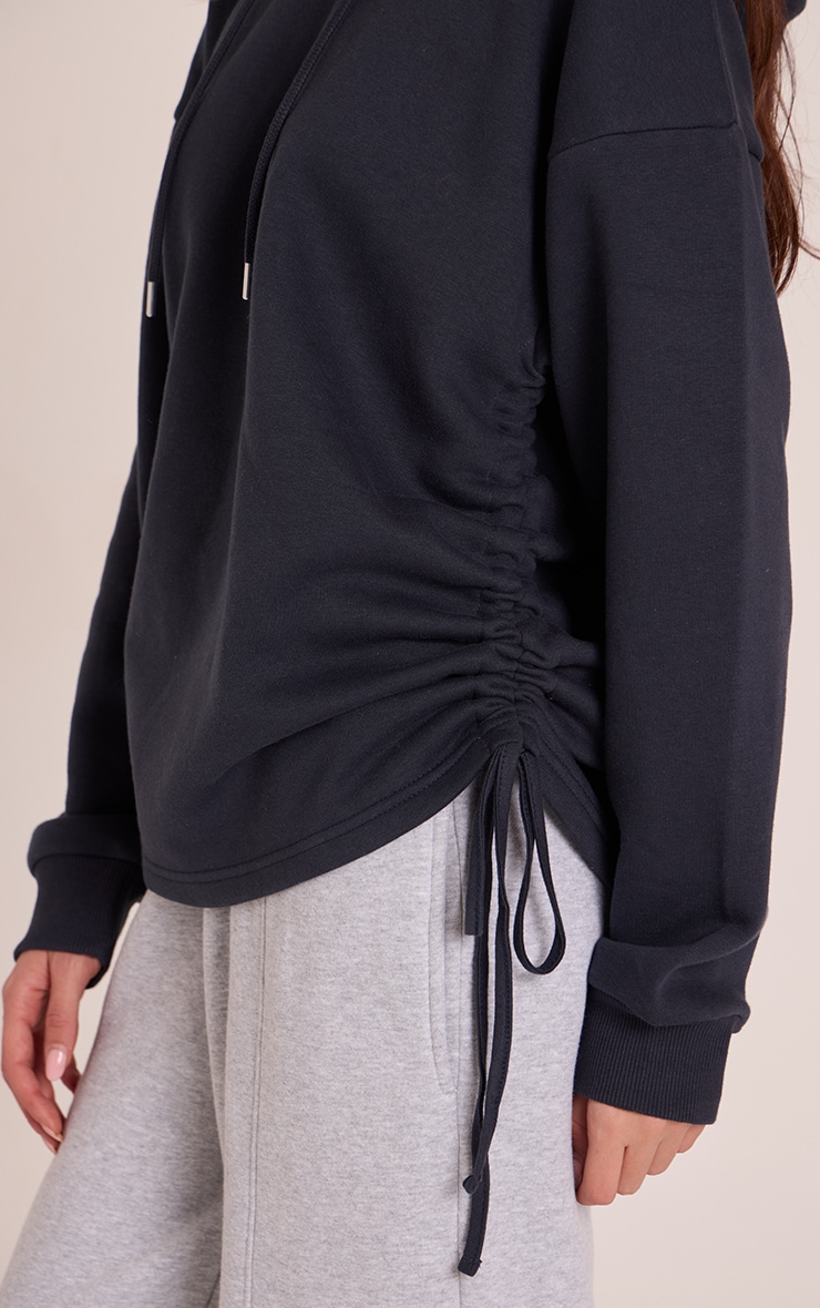 Navy Ruched Side Oversized Hoodie image 4