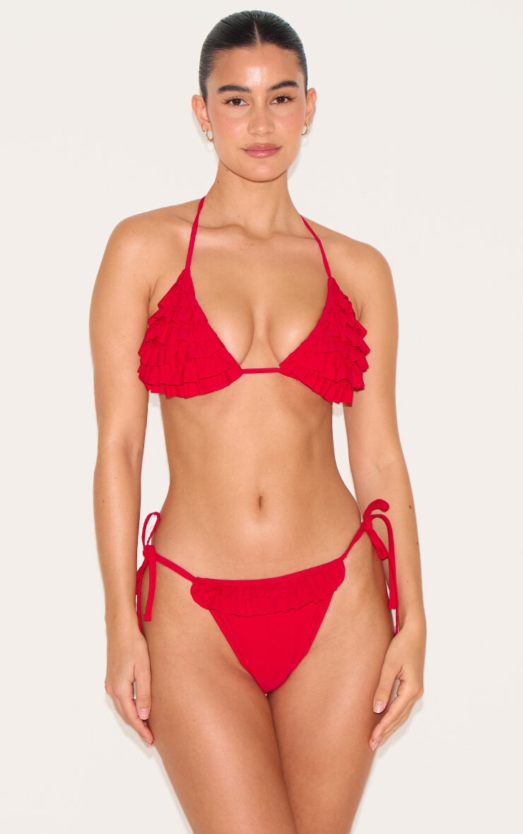 Red Ruffle Tie Side Bikini Bottoms image 3