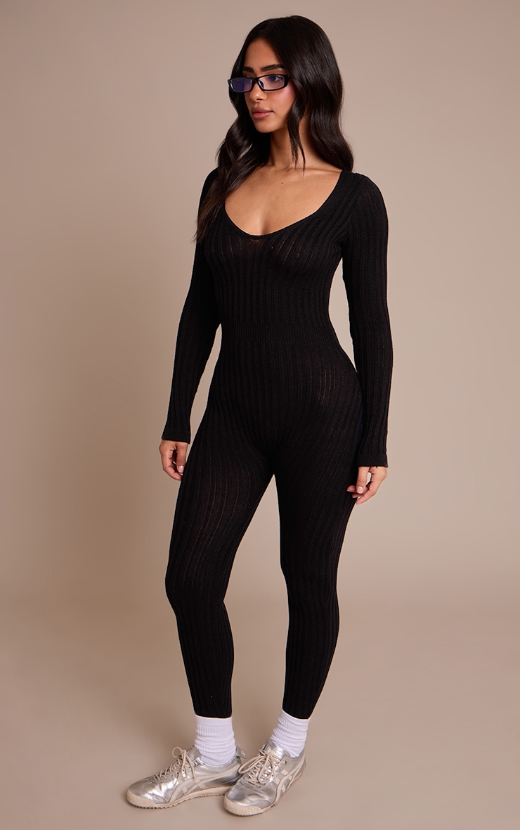 Petite Black Long Sleeve Knitted Jumpsuit image 3