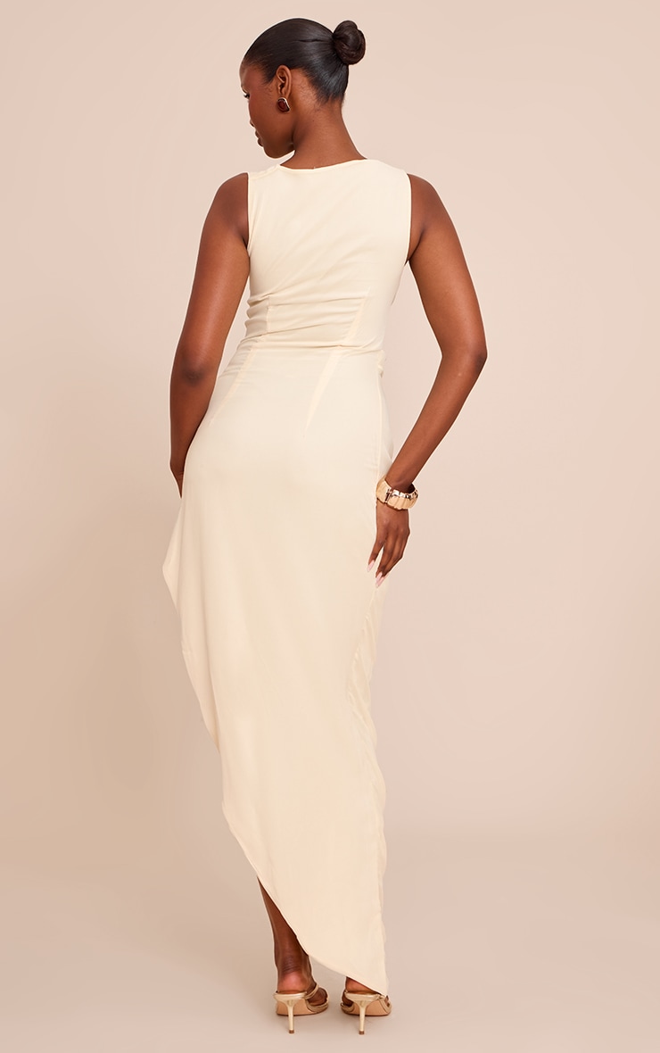 Cream Chiffon Cowl Ruched Midi Dress image 2