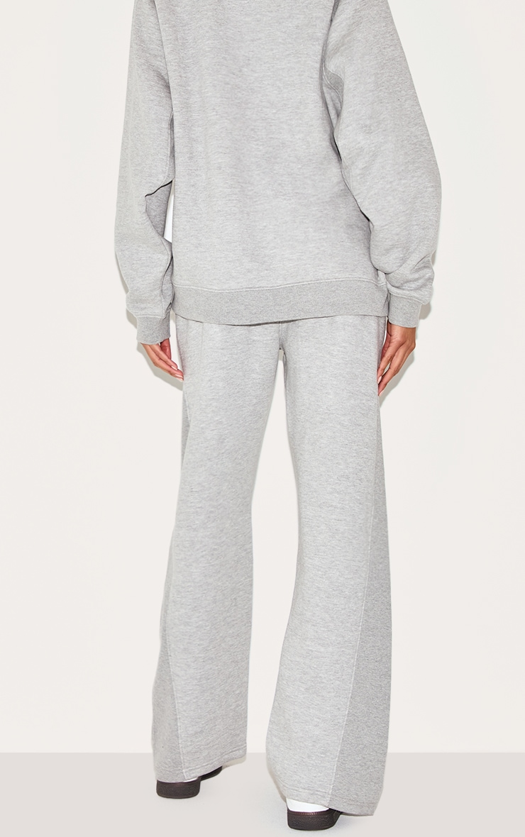Ash Grey Panelled Rib Detail Wide Leg Track Pants image 3