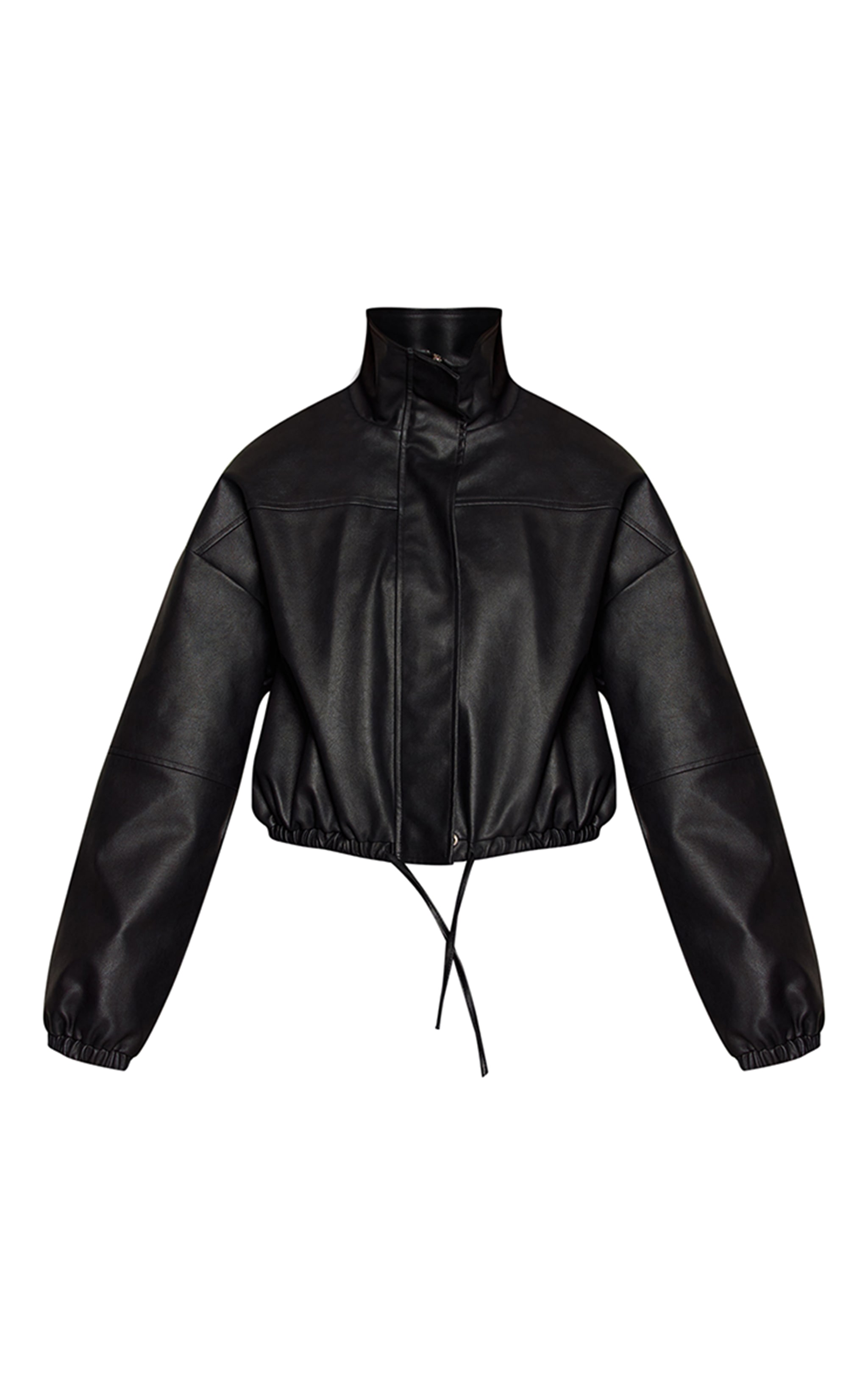 Black PU Bubble Hem Funnel Neck Jacket image 5