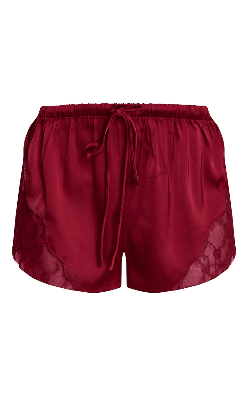 Wine Satin Lace Drawstring Shorts | Bottoms | PrettyLittleThing AUS