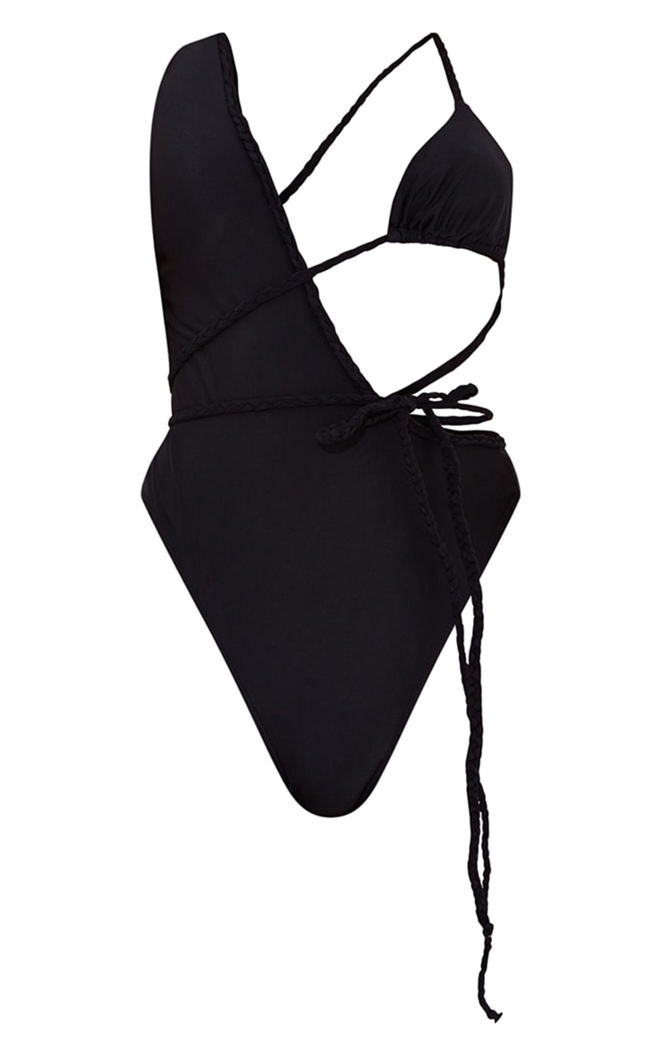 Black Plait Detail Asymmetric Swimsuit