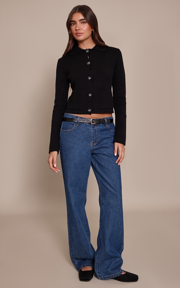 Black Pocket Detail Button Down Knitted Cardigan  image 3