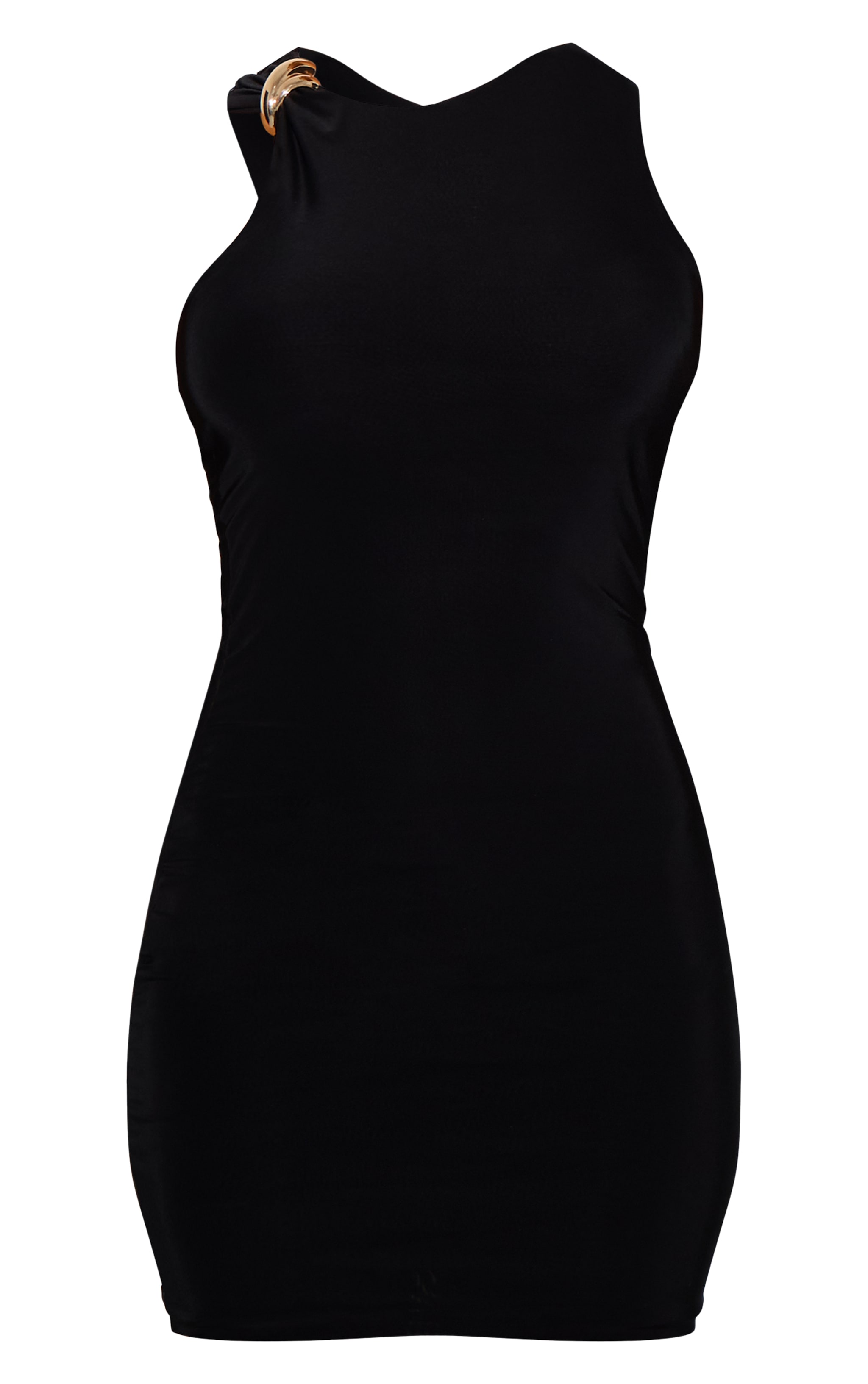 Petite Black Gold Strap Detail Slinky Mini Dress image 5