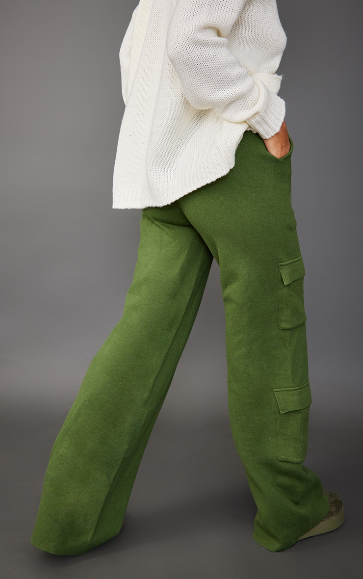 Khaki Knitted Cargo Trousers image 3