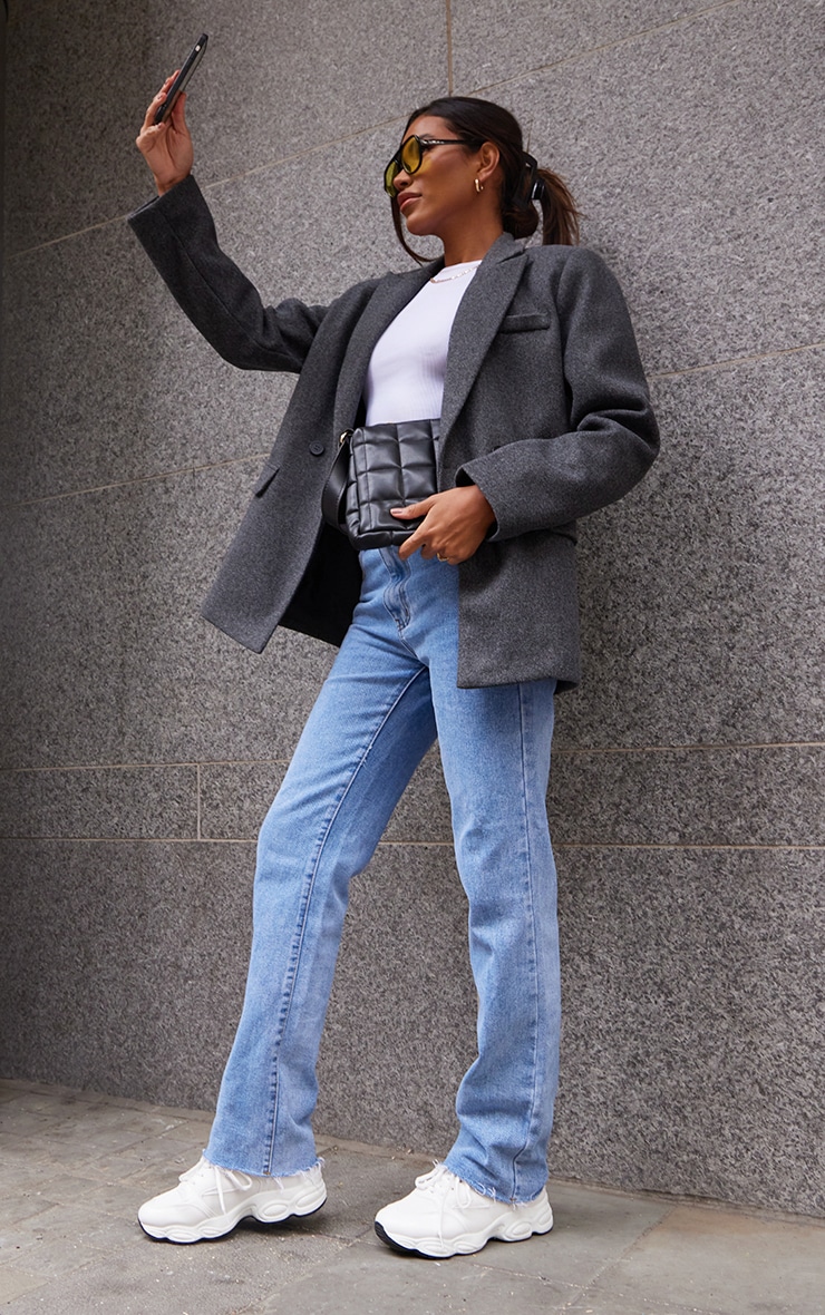 Grey Wool Look Double Breasted Blazer image 3