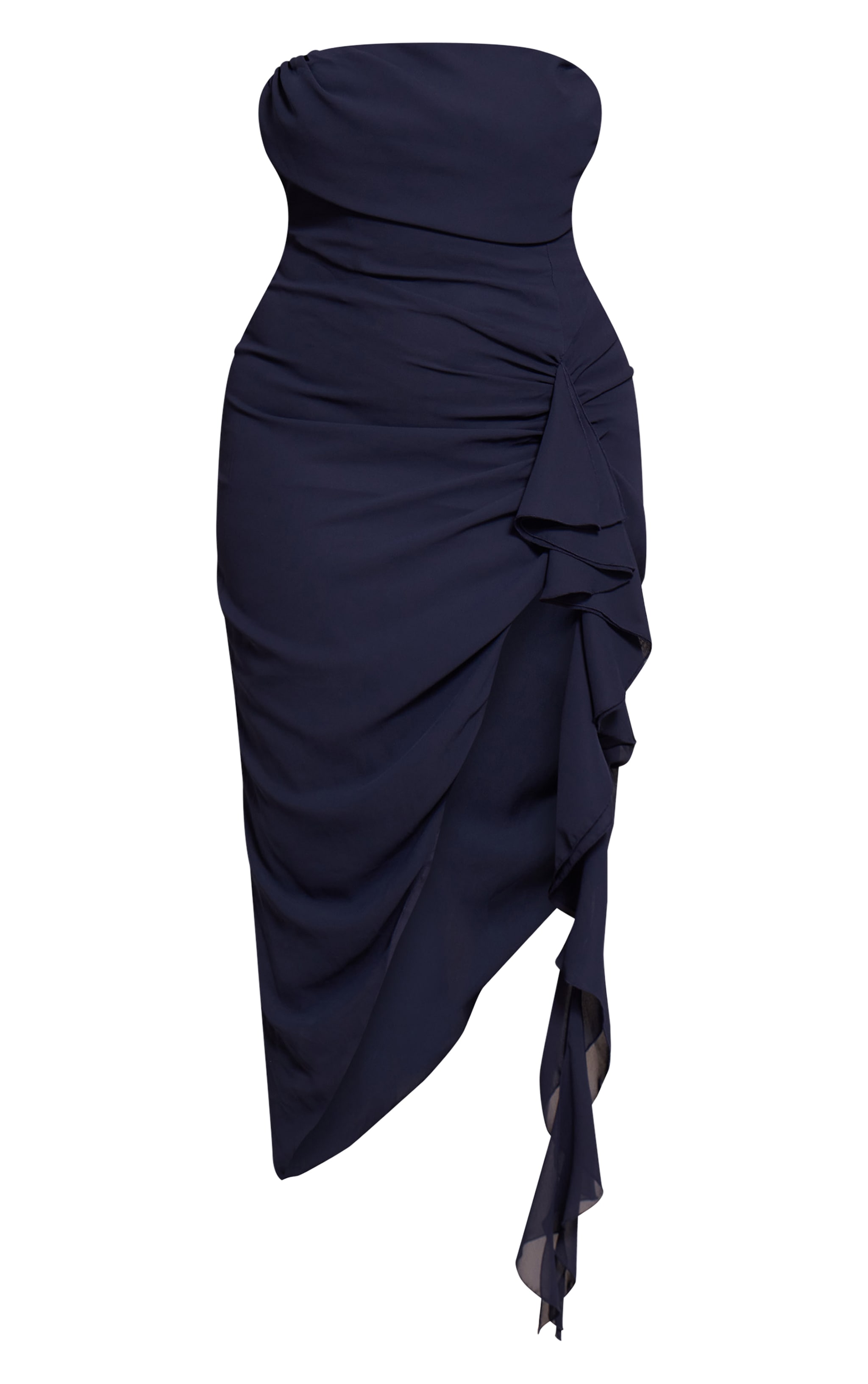 Plus Navy Chiffon Ruched Detail Off Shoulder Midi Dress image 5