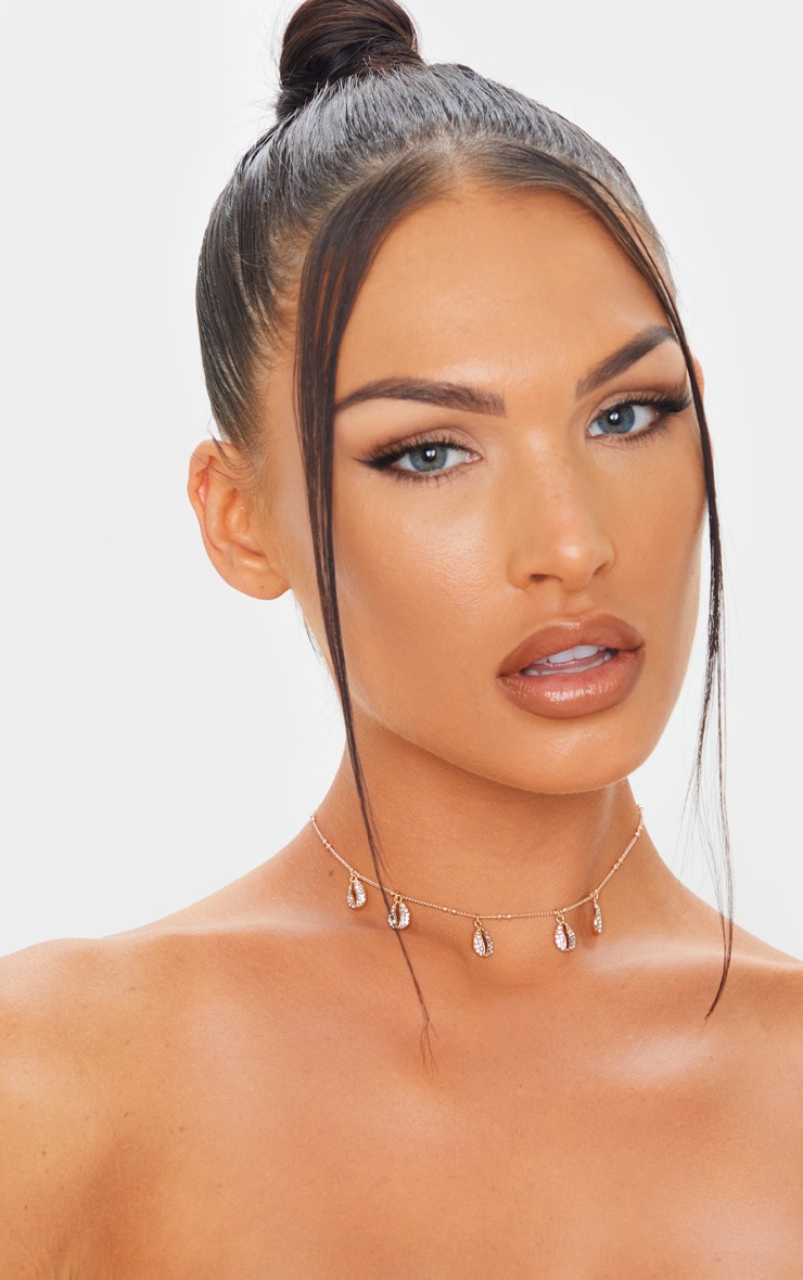 Gold Diamante Shell Tassle Choker