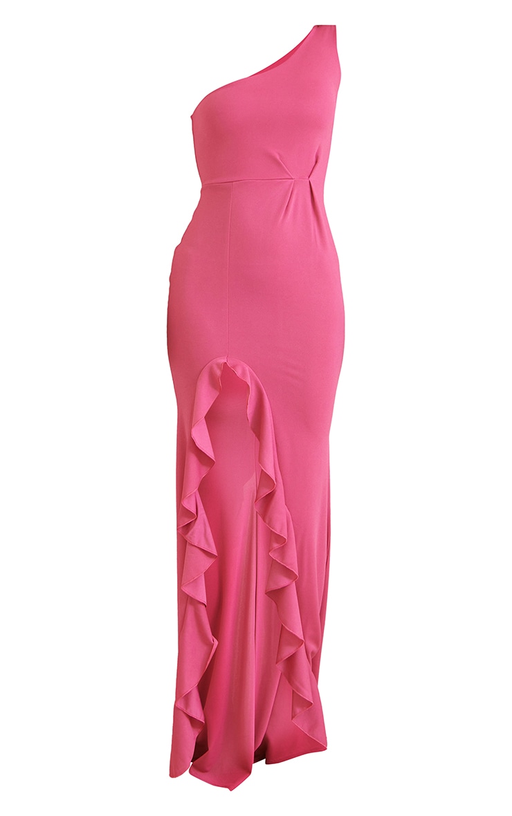 Hot Pink One Shoulder Ruffle Hem Maxi Dress image 5