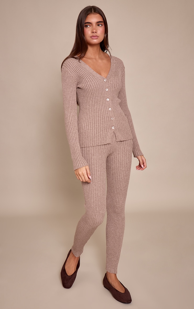 Taupe Ribbed Knitted Legging image 2