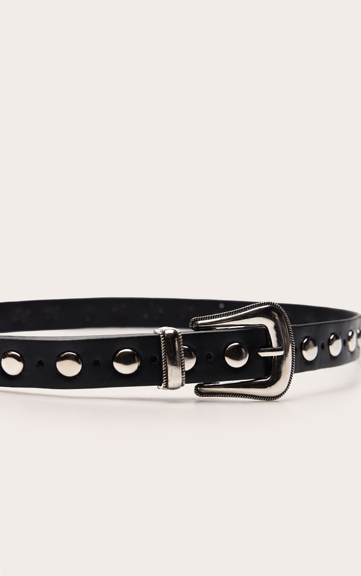 Black Skinny Flat Dome Stud Belt image 3