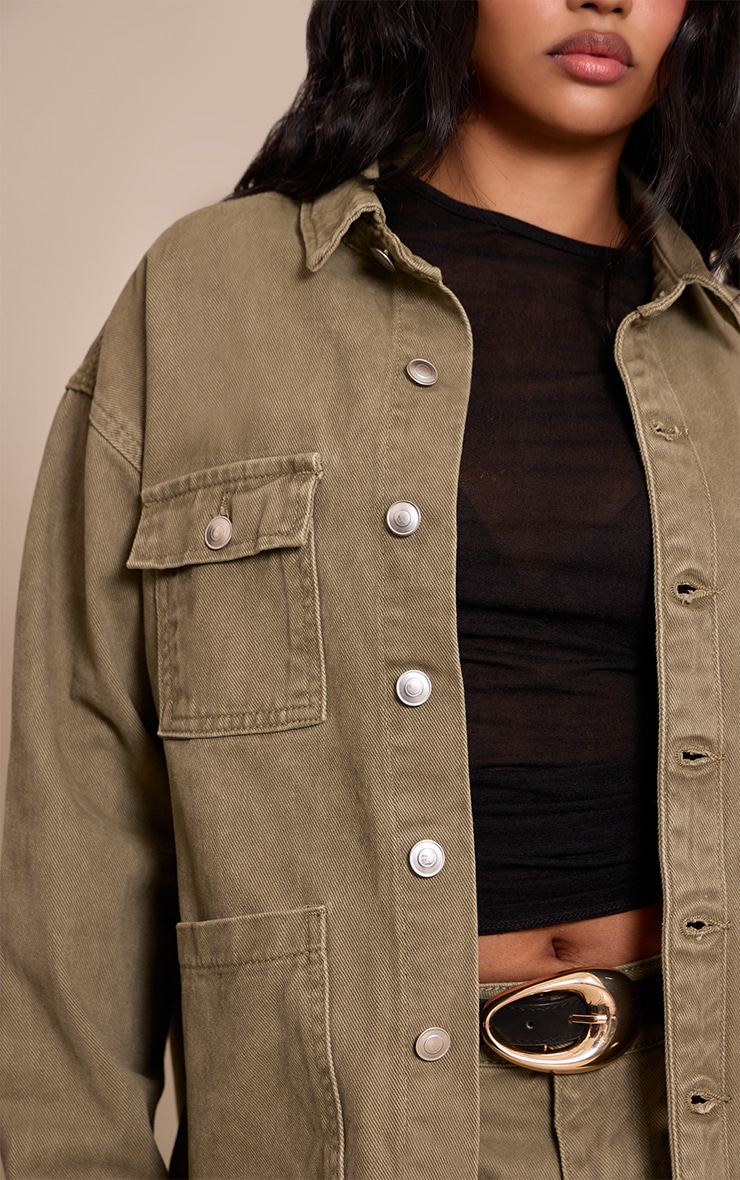 Petite Veste longue oversize en jean kaki délavé image 4