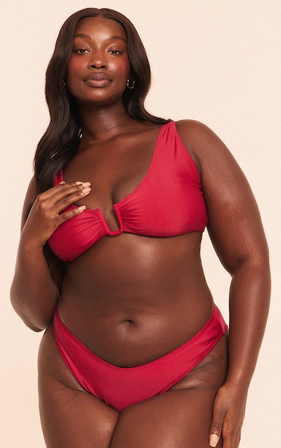 Plus Burgundy Plunge U Bar Bikini Top