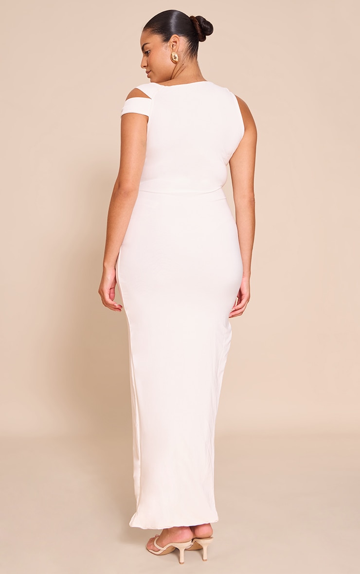 Plus Robe longue doublée moulante blanche à épaules froncées image 2