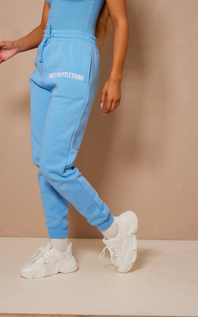 PRETTYLITTLETHING Bright Blue Logo High Waisted Cuffed Sweatpant