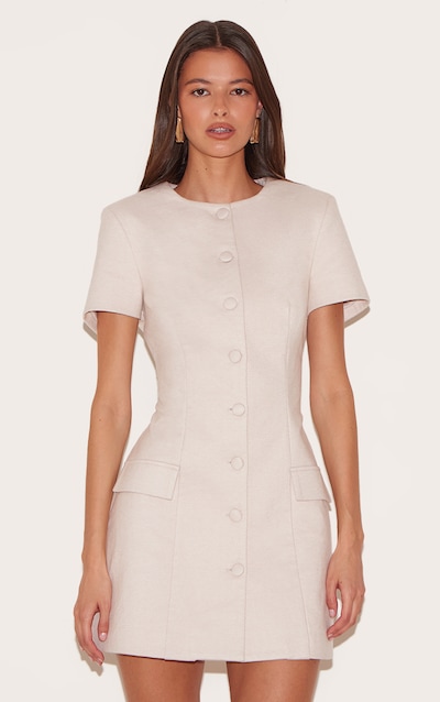 Mini robe de tailleur amande à chevrons et manches courtes