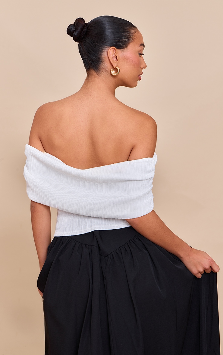Cream Textured Bardot Fold Over Detail Long Top image 2