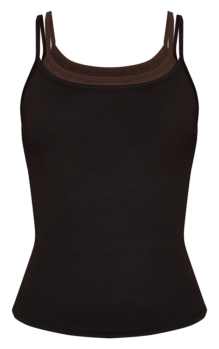 Tall Black Contrast PLT Tab Layered Double Strap Gym Vest image 5