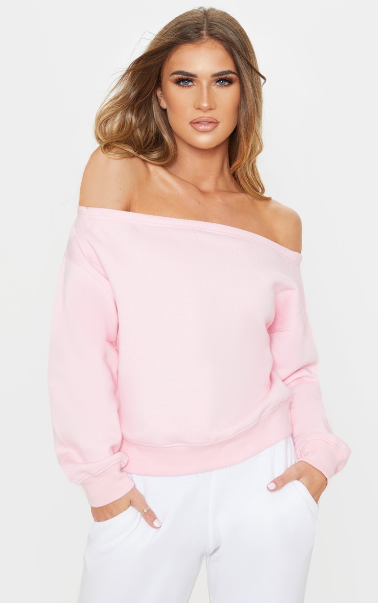 Baby Pink Bardot Sweater PrettyLittleThing IE