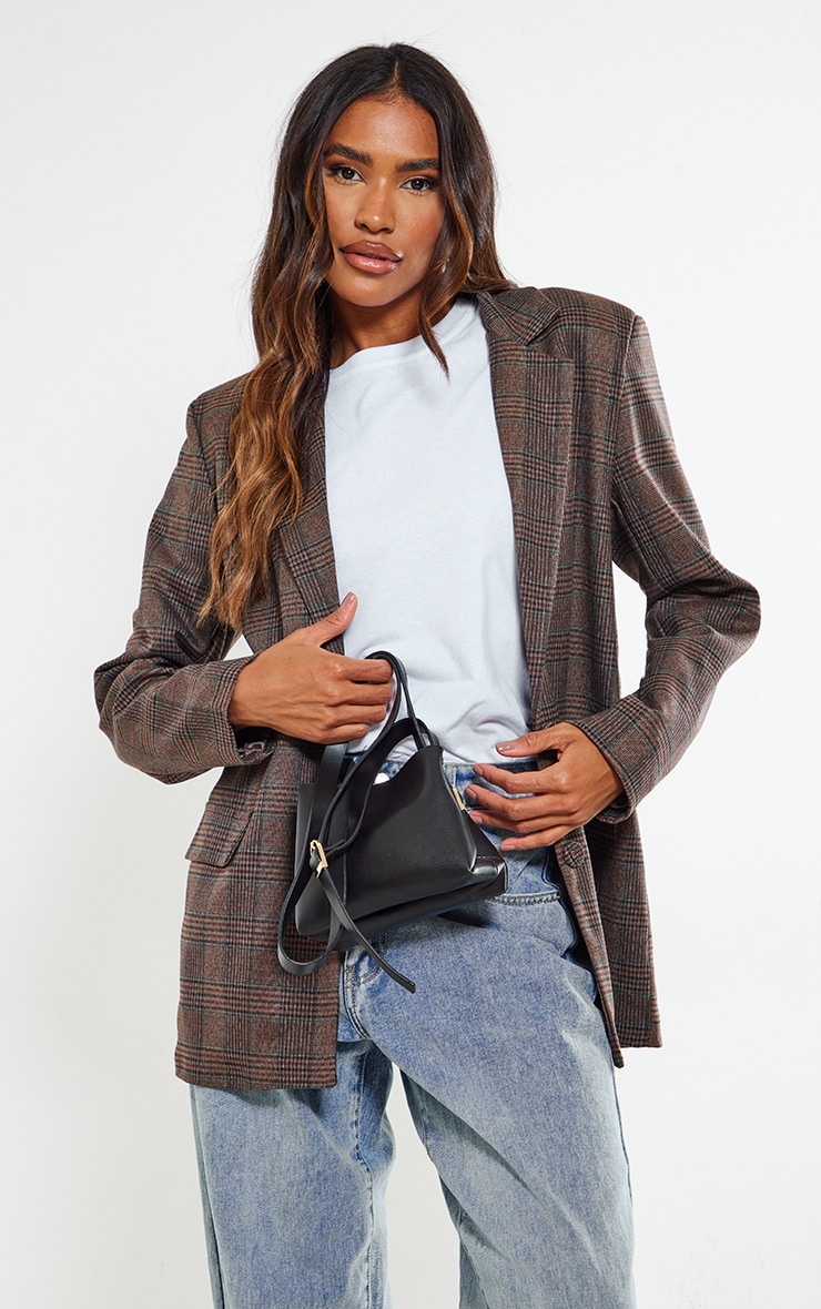 Brown & Blue Heritage Check Single Breasted Pocket Detail Blazer