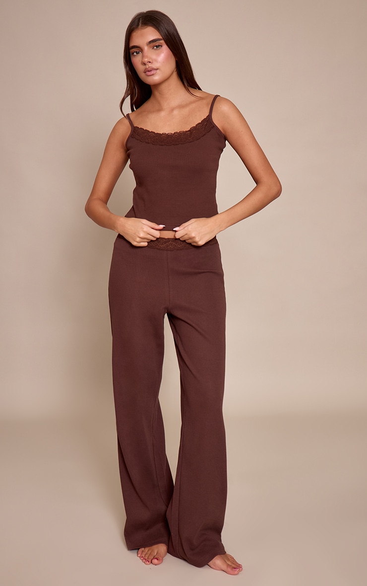 Chocolate Lace Trim Wide Leg Pant