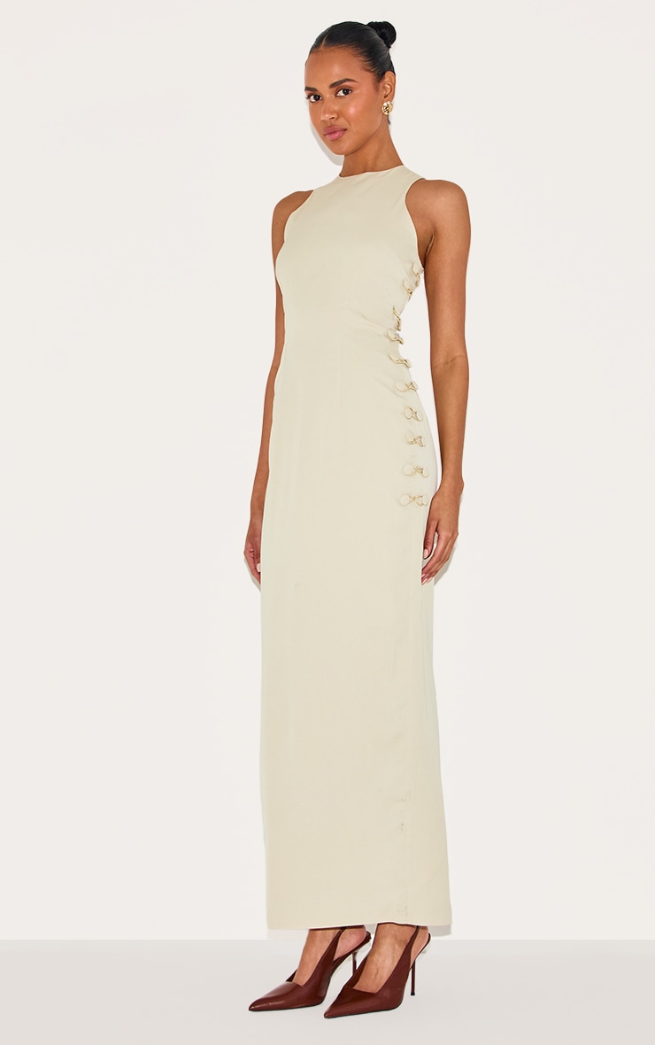 Sage Woven Racer Button Detail Midaxi Dress image 3
